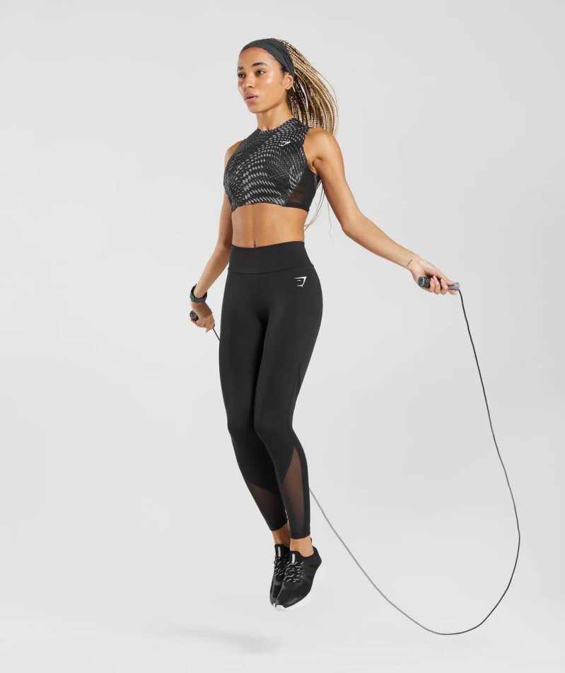 Podkoszulki Gymshark Sportowe Crop Damskie Czarne | PL 152RBE